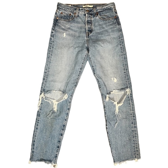 Levi’s Wedgie Button Fly Distressed Ripped Raw Hem High Waisted Jeans - Picture 2 of 10